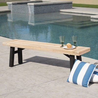 Betteravia Outdoor Acacia Wood Dining Bench with Brushed Mahogany Legs