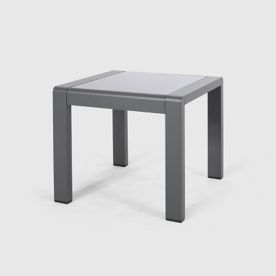 Gray Aluminum Patio Side Table Set with Frosted Glass Top