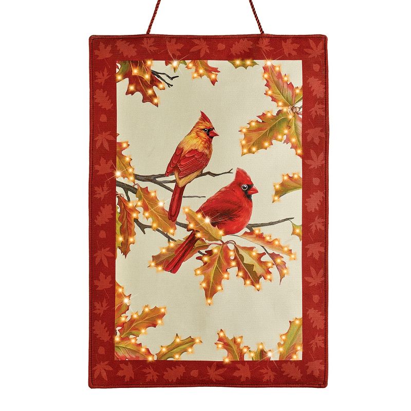 Collections Etc LED Lighted Fall Cardinal Hanging Tapestry, 1 of 3
