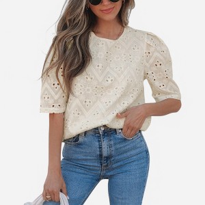 Amaryllis Women's Eyelet Puff Sleeve Blouse Chic Boho-Inspired Embroidered Top Elegant Style - 1 of 4