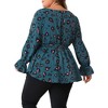 Agnes Orinda Women's Plus Size Graphic-Print Belted Long Sleeve V-Neck Peplum Blouse - 4 of 4
