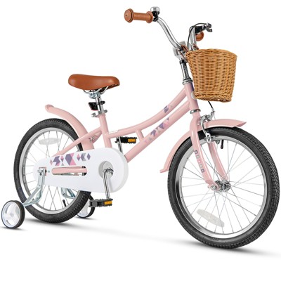 Safstar 18" Kid's Bike with Height-Adjustable Handlebar & Saddle, Handbrake & Coaster Brake, Detachable Training Wheel, Gift for 4-8 Years Old Kids