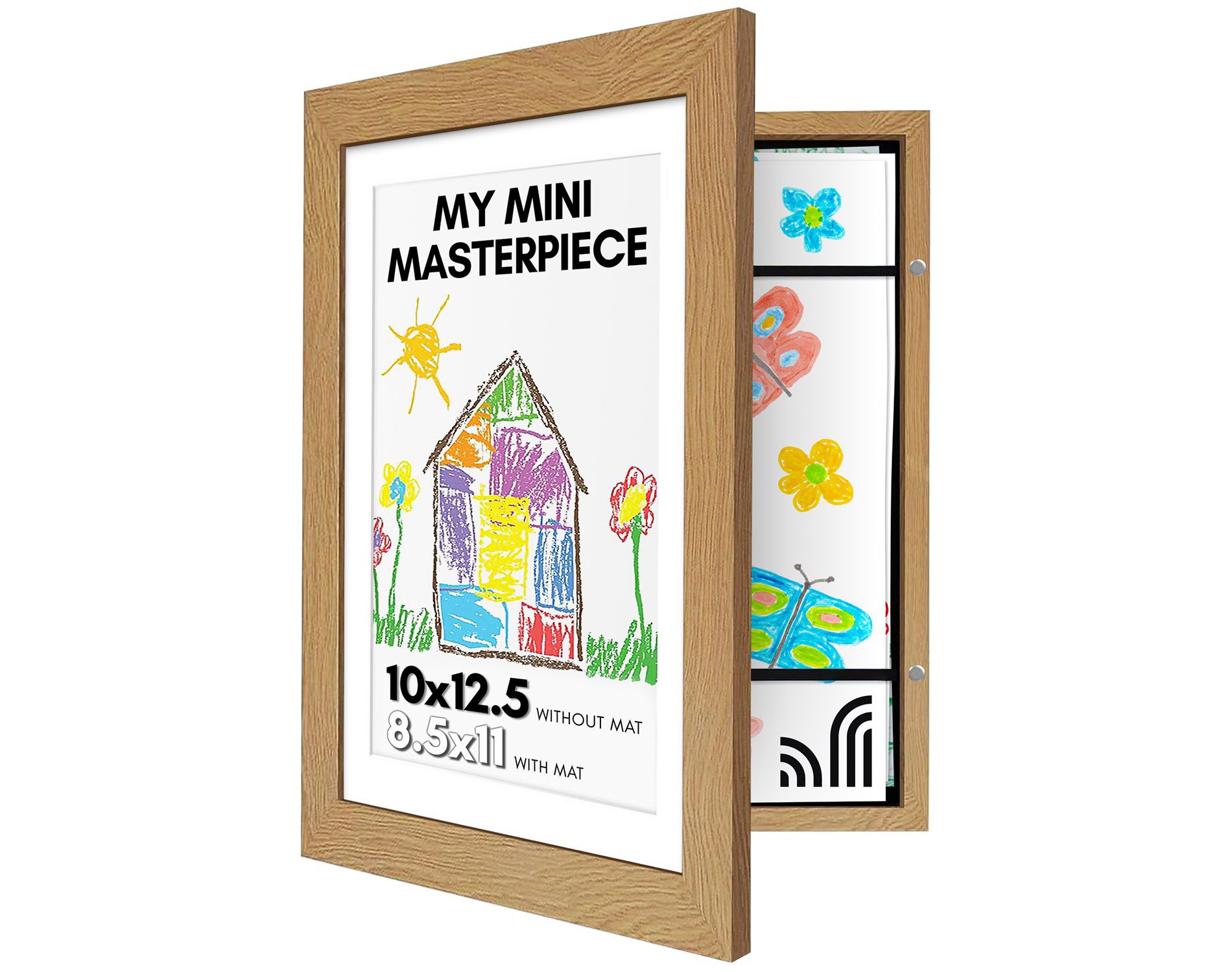 Americanflat 10x12.5 Kids Artwork Picture Frame in Oak - Displays With Mat and Without Mat - Composite Wood with Shatter Resistant Glass
