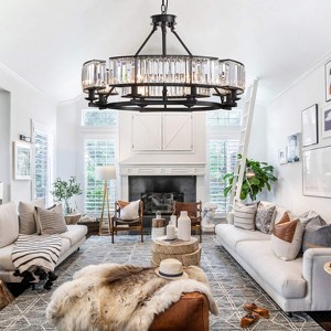 Siljoy Rustic Crystal Chandelier Led Farmhouse Ceiling Pendant Lighting Fixture Dimmable for Dining Room Kitchen Island Foyer - 1 of 4