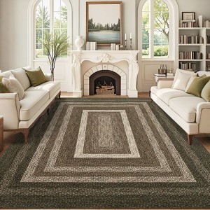 8x10 Large Machine Washable Rug Modern Bordered Living Room Rug Soft Ultra-Thin Braided Print Rug Non Slip Non Shedding Stain Resistant Indoor Carpet - 1 of 4