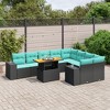 vidaXL 10 Piece Patio Sofa Set with Cushions Black Poly Rattan - 5x middle + Table + 2x corner - 2 of 4
