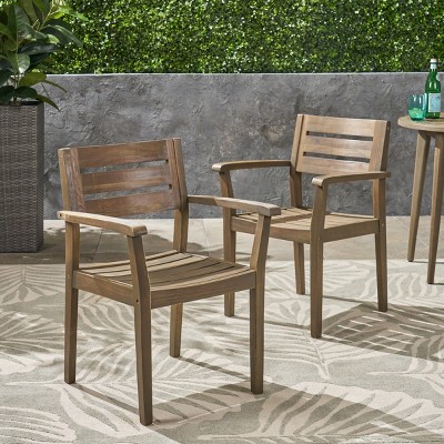 2-Piece Acacia Wood Patio Dining Chairs, Weather-Resistant Outdoor Armchairs for Garden, Backyard, and Poolside, Teak Finish-Coolbibila