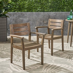 2-Piece Acacia Wood Patio Dining Chairs, Weather-Resistant Outdoor Armchairs for Garden, Backyard, and Poolside, Teak Finish-Coolbibila - 1 of 4