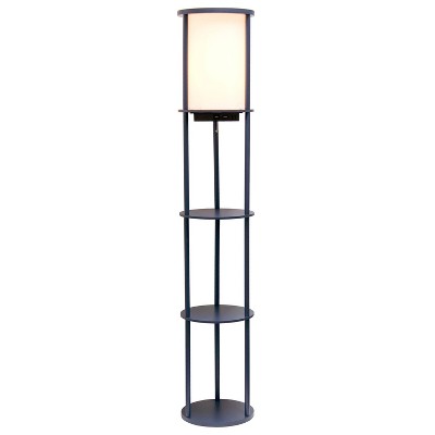 Navy Modern Shelf Etagere Floor Lamp with USB Charging Ports