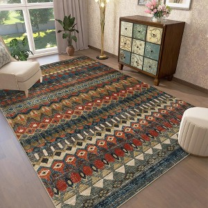 Area Rug Washable Vintage - Machine Washable Distressed Geometric Large Non-Slip Low Pile Carpet for Living Room Bedroom Dining Room - 1 of 4