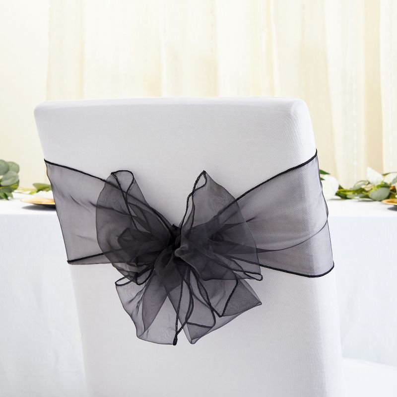 Sparkle and Bash 25 Pack Black Organza Ribbon Chair Bows for Wedding, Baby Shower, Birthday Party Decorations, 2 of 8