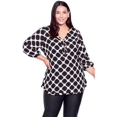 Avenue Women's Plus Size Meila Zip Print Top