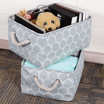 2 Pcs 16" x 12.2" x 8.3" Cotton Foldable with Handles Storage Bin Box Gray  - PiccoCasa