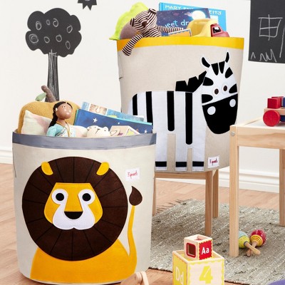 Zebra Canvas Collapsible Kids Storage Bin with Yellow Trim