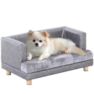 PawHut Luxury Fancy Dog Bed for Small Dogs, Small Dog Couch with Soft Fuzzy & Faux Leather Combo, Dog Sofa Bed, Rectangle Modern Furniture, Puppies - 1 of 4