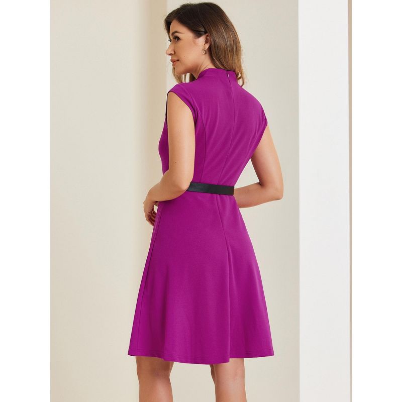 Allegra K Women's V Neck Wear to Work Sleeveless Flare Knee Length Dresses, 3 of 6