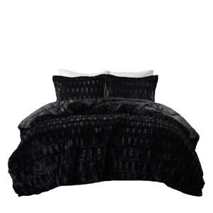 Gulches Luxe 2 Piece Black Solid Faux Fur Twin Comforter Set - 1 of 4