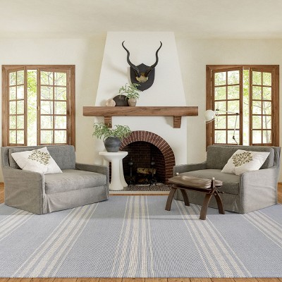 Handmade Blue and Gray Cotton Striped Runner Rug 2' 6" x 8'