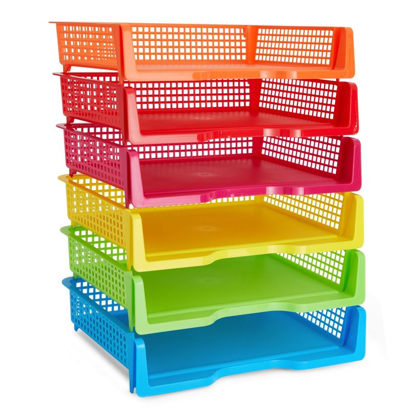 Bright Creations Set of 6 Rainbow Classroom Turn In Trays for Teachers, Plastic Storage Baskets for Office Use, 9 x 13 x 3 In, 1 of 9