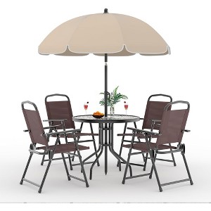 Patio Dining Set for 4 With Umbrella, Outdoor Furniture Set With 4 Folding Dining Chairs - 1 of 4