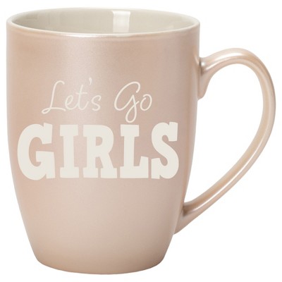 100 North White and Precious Pearl Metallic Finish, 10 Ounce, Comfortably Fits Your Hands, New Bone China Coffee Tea Cup Mug, Let's Go Girls