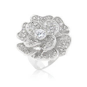 Slickblue Women’s Flower Design 4.9 Ct. Cubic Zirconia Cocktail Ring – Rhodium-Plated Silver Tone, Sizes 5-10 - 1 of 4