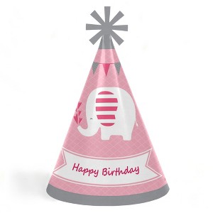 Big Dot of Happiness Pink Elephant - Cone Happy Birthday Party Hats for Kids and Adults - Set of 8 (Standard Size) - 1 of 4