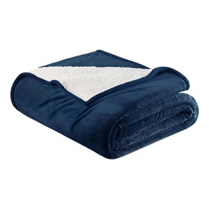 Velvet Plush Blanket with Faux Shearling Reverse - Great Bay Home - 1 of 4