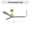 SKRAN 52"Ceiling Fan No Light, Solid Wood Ceiling Fan with Remote, 5000CFM High Airflow, 3 Rods & 6 Speeds, Timer & Reversible for Living Room, Gold - 3 of 4