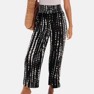 Women's Black-and-white Abstract Smocked Waist Pants - Cupshe : Target