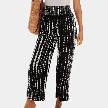 Women's Black-and-White Abstract Smocked Waist Pants - Cupshe