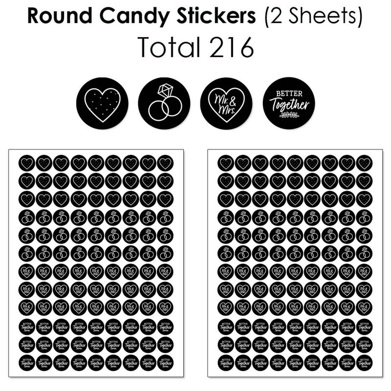 Big Dot of Happiness Mr. and Mrs. - Black and White Wedding or Bridal Shower Candy Favor Sticker Kit - 304 Pieces, 5 of 9