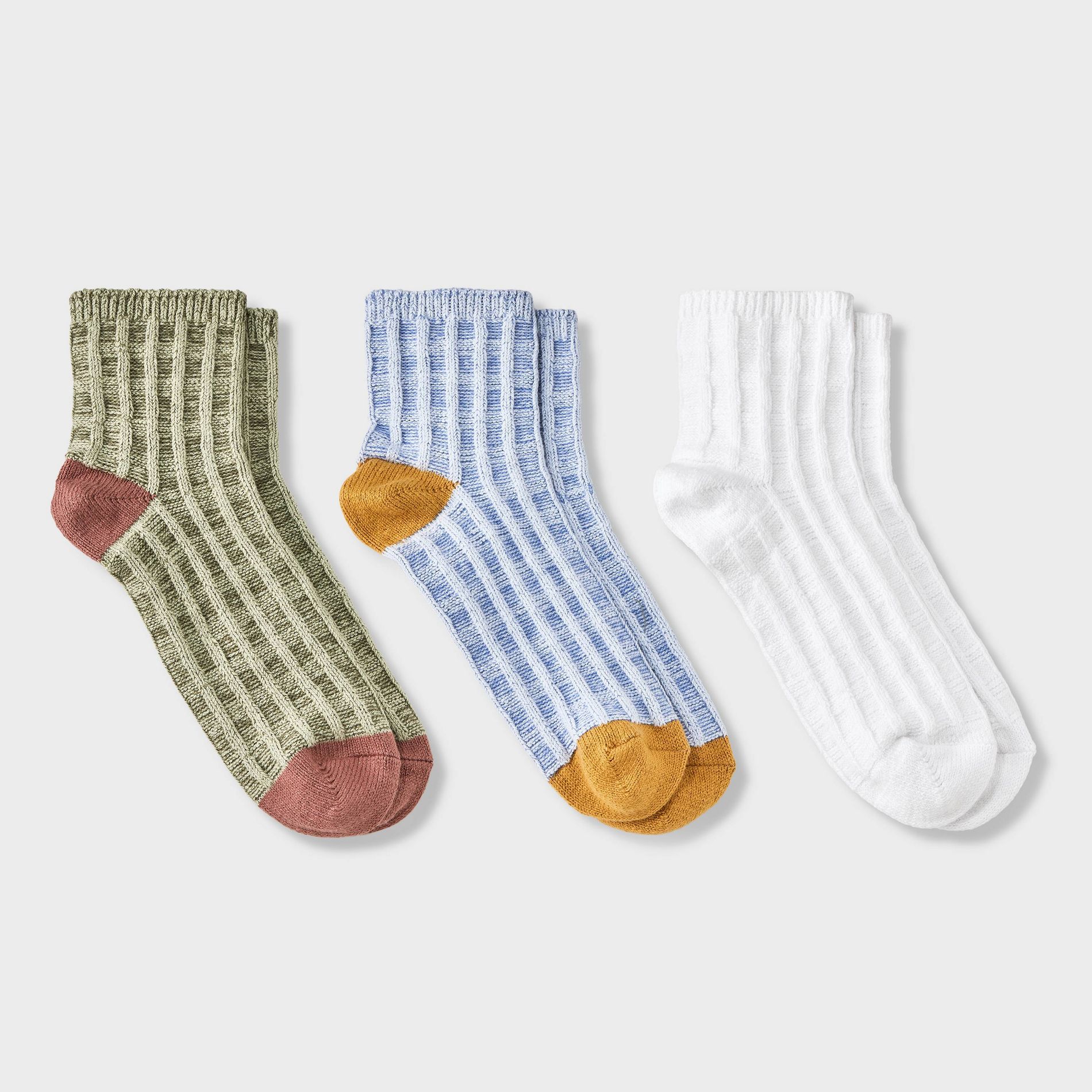 Women's Waffle 3pk Ankle Socks - Universal Thread™ Blue/White/Olive Green 4-10: Tagless, Knit