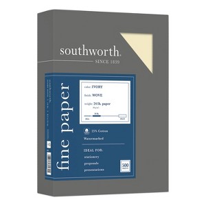 Southworth 25% Cotton Business Paper Ivory 24 lbs. Wove 8-1/2 x 11 500/Box FSC 404IC - 1 of 4