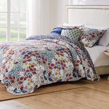 Greenland Home Fashions Perry Quilt Set Assorted Blues/Red