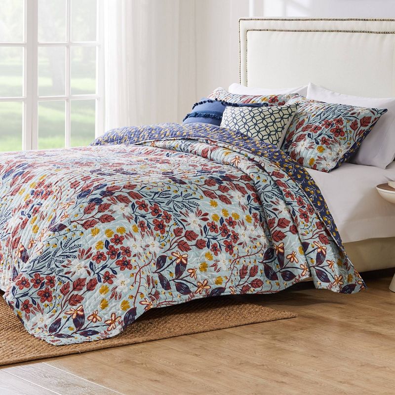 Greenland Home Fashions Perry Quilt Set Assorted Blues/Red, 1 of 7