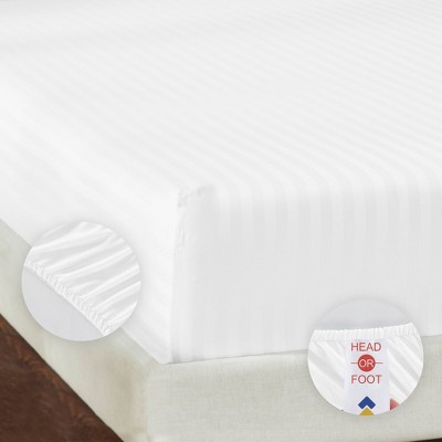 Bright White Striped Cotton Sateen California King Sheet Set