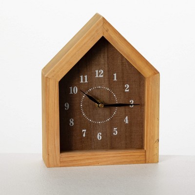 Sullivans 8.75" House Shape Desk Clock , Brown