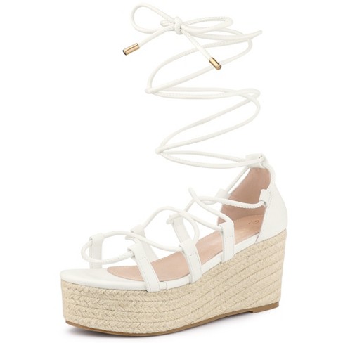 Perphy Lace Up Platform Wedge Heel Strappy Sandals For Women White 10 :  Target