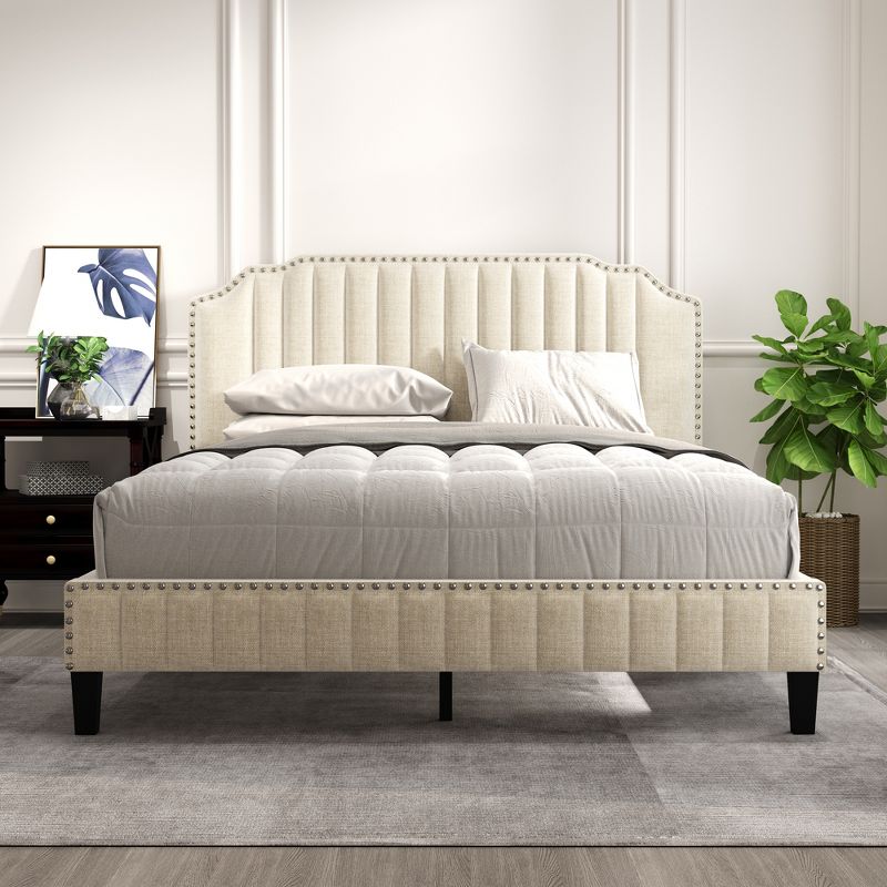 Modern Curved Upholstered Wood Platform Bed-ModernLuxe, 1 of 7
