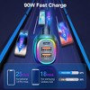 iMountek"90W 3-Port Fast Car Charger QC3.0 PD3.0 USB-C with Colorful Light for iPhone, iPad, Samsung, Pixel"Black - 2 of 4