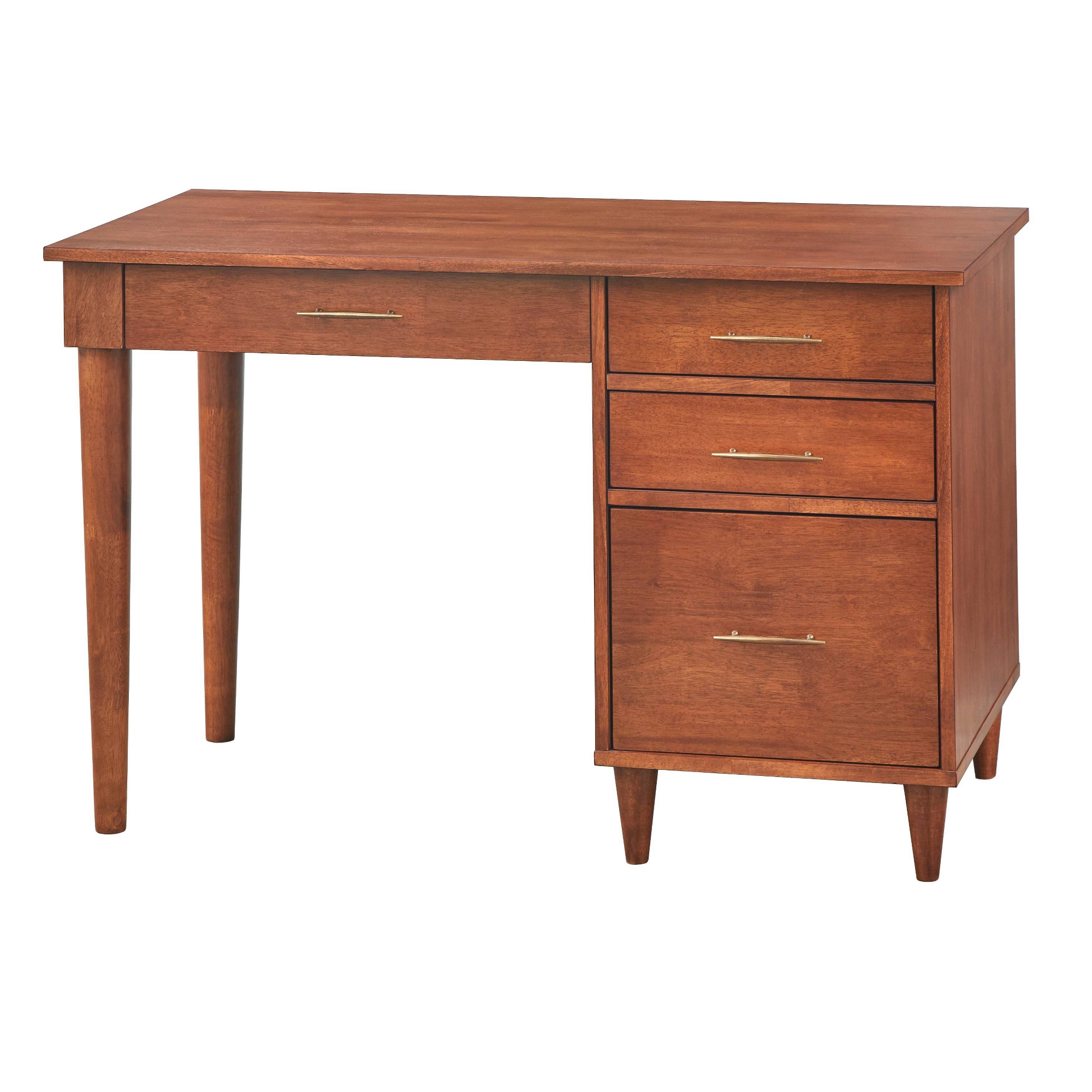 Lifestorey Ana Mid Century Modern Work Study Desk with Drawers Oak: Laminated MDF, Metal Hardware, File Storage, for Teens & Adults