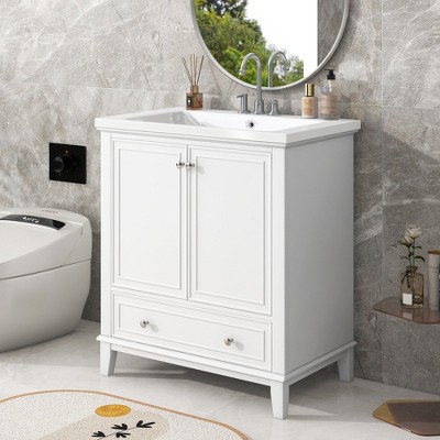 Phiestina 30" White Bathroom Vanity with Sink Combo, Multi-functional Cabinet with Doors and Drawer