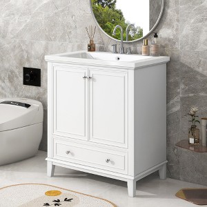 Phiestina 30" White Bathroom Vanity with Sink Combo, Multi-functional Cabinet with Doors and Drawer - 1 of 4