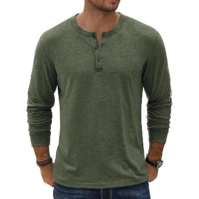 COOFANDY Maglietta Henley Uomo, Maniche Corte, Mix Cotone E Poliestere, Verde Militare, Taglia XXL, Leggera E Casual