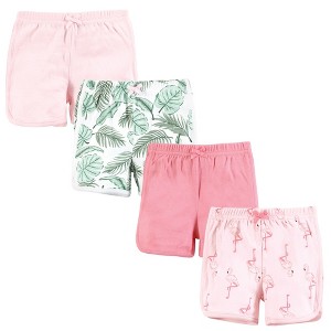Hudson Baby Infant Girl Shorts Bottoms 4-Pack, Palm Flamingo - 1 of 4