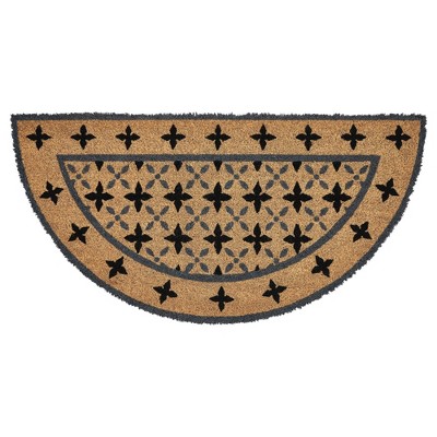 Charleston Mosaic Black Grey Coir Rug Half Circle 16.5x33 VHC Brands