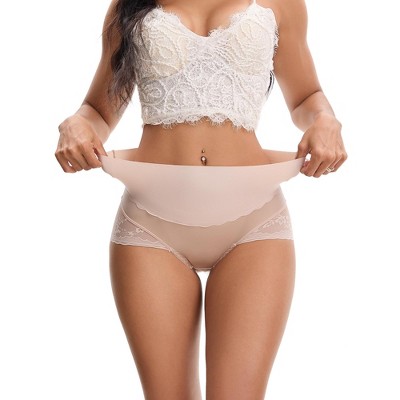 INSPIRE CHIC Women's Hi-Cut Satin High Waisted Lace Trimmed Tummy Control Underpants Briefs
