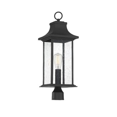 Matte Black Outdoor Post Lantern with Clear Seeded Glass