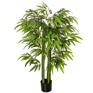 Okak 4.5FT Artificial Bamboo Tree with Black Plastic Pot, Indoor Faux Trees with Lifelike Feel, Plants Decor for Indoor or Outdoor Use, Green - 1 of 4